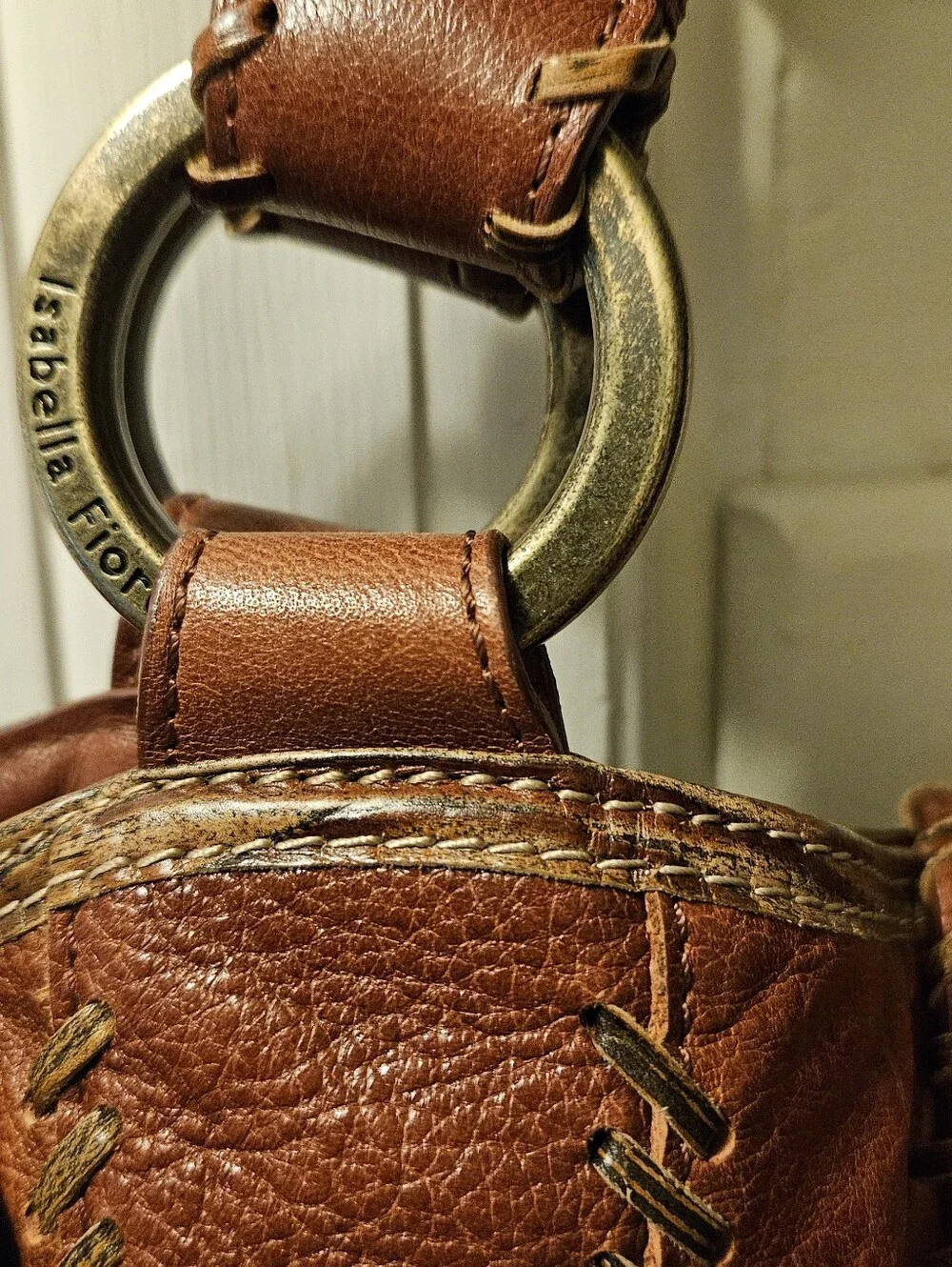 Isabella Fiore Leather Hobo  Boho Purse Bag Hand  Whipstitched Retired
